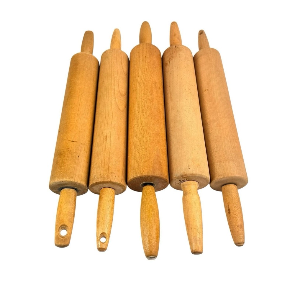 5 Vintage Rolling Pins Wooden Wood Farmhouse Kitchen Christmas Cookie Roller